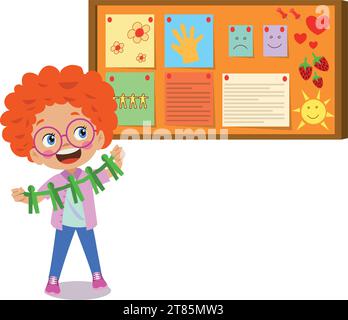 Cork board with paper notes and children picture Stock Vector