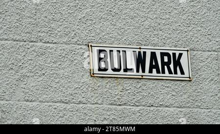 Bulwark Street sign depicting the name of the street which can be found in Brecon town centre in the Brecon Beacons in Wales. Stock Photo