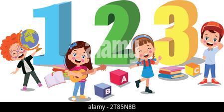 Cartoon kids with 123 numbers vector image Stock Vector