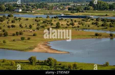 Hill top view of dutch nature reserve Blauwe Kamer and river Nederrijn nearby the city of Rhenen Stock Photo