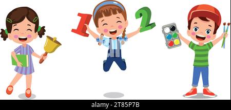 back to school school classroom and cute happy students Stock Vector ...