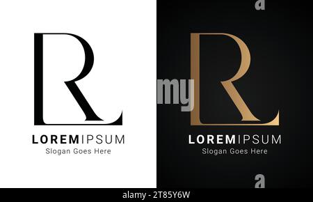 Luxury Initial RL or LR Monogram Text Letter Logo Design Stock Vector