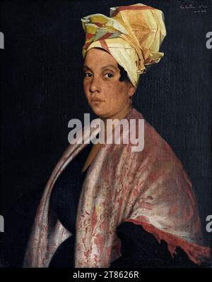 Portrait of an unknown Creole Woman with Madras Tignon (previously thought to be a portrait of  Louisiana Voodoo priestess Marie Laveau) by American artist George Catlin (1796-1872) who specialized in portraits of Native Americans. Stock Photo