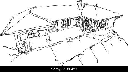 hand drawn architectural sketch of beautiful classic detached village house Stock Photo