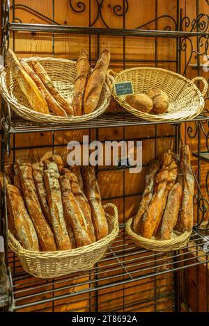 Many different types of baguette in a French bakery Stock Photo