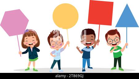 Funny Children Learning Basic Shapes Stock Vector