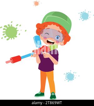 cute boy playing with toy gun Stock Vector