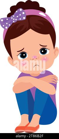 unhappy boy sitting with hands on knees Stock Vector