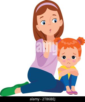 unhappy boy sitting with hands on knees Stock Vector