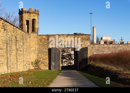 Walls of the Jackson Historic Prison, opened in 1839, in Jackson, Michigan. Stock Photo