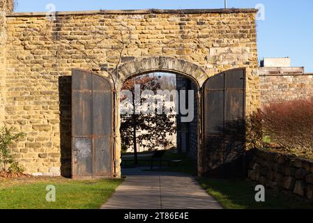 Walls of the Jackson Historic Prison, opened in 1839, in Jackson, Michigan. Stock Photo