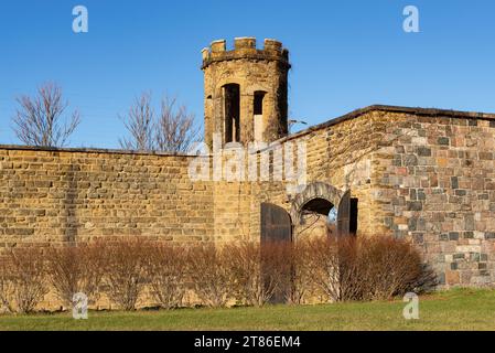 Walls of the Jackson Historic Prison, opened in 1839, in Jackson, Michigan. Stock Photo