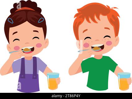 Cartoon happy little boy holding a spoon and fork Stock Vector