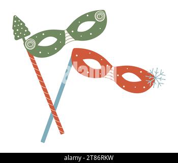 Two groovy winter masquerade masks on sticks, vector illustration for New Year and Christmas Stock Vector