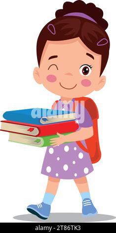 Cartoon boy holding a pile of books Stock Vector