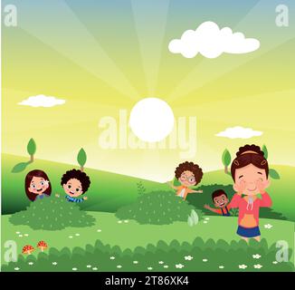 Kids playing hide and seek in the park Royalty Free Vector