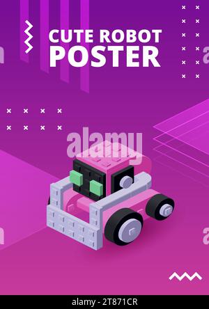 Cute robot poster for print and design. Vector illustration. Stock Vector