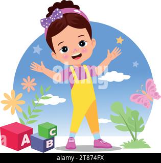 letter cubes and cute boy Stock Vector