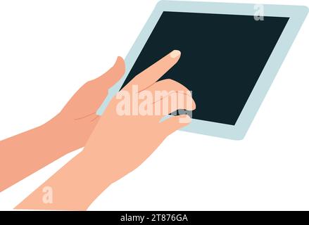 hand holding digital tablet with empty screen, mock up Stock Vector