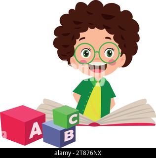 letter cubes and cute boy Stock Vector