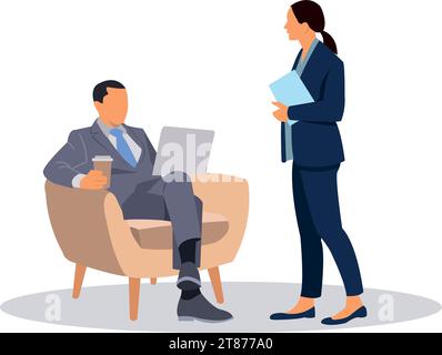 businessman sitting on sofa using computer Stock Vector