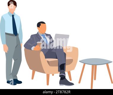 businessman sitting on sofa using computer Stock Vector