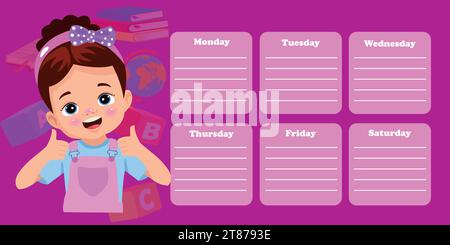 Back to school timetable. Hand drawn. Classroom timetable. Plan note education. Planner, table class. Child, academic template. Organizer paper weekly Stock Vector