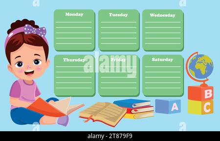 Back to school timetable. Hand drawn. Classroom timetable. Plan note education. Planner, table class. Child, academic template. Organizer paper weekly Stock Vector
