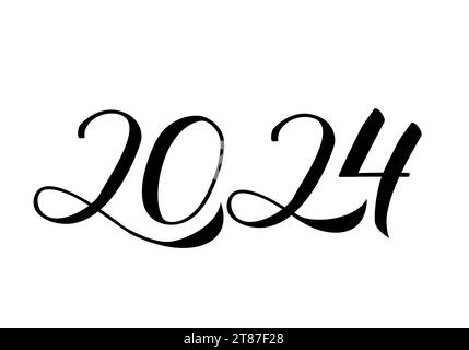 2024 Hand written numbers with brush. Calligraphy lettering for New Year isolated on white. Holidays typography poster. Vector template for banner, si Stock Vector