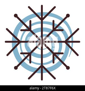 Groovy snowflake, winter season icon in brown and blue colors Stock Vector