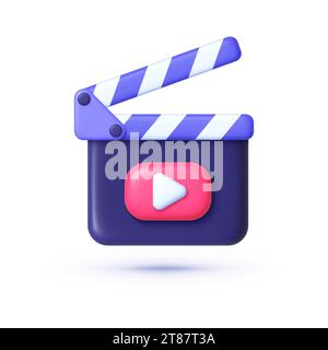 Movie clapper 3d on white background. Clapperboard sign. Film clapper board. Opened Dumb Slate. Concept of Movie, Startup or Beginning. Vector Stock Vector