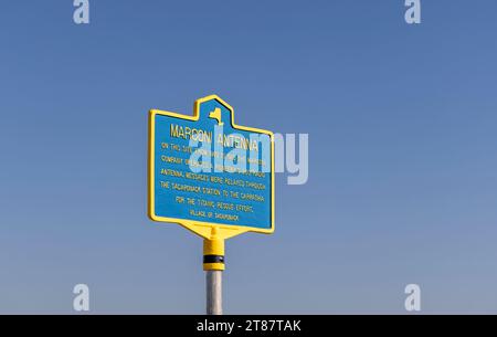 NY state historical marker for the Maroni Antenna location in Sagaponack, ny Stock Photo
