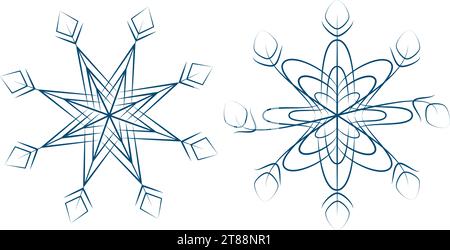Set of 2 patterned unusual variation of snowflake. Design element for Christmas or New Year greeting. Isolate. EPS. Vector poster, banner, brochures, billboards, web or cards and other different uses  Stock Vector