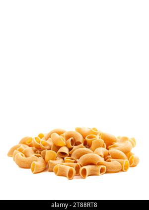 Gluten Free Brown Rice Elbow Macaroni Pasta Isolated on a White Background Stock Photo