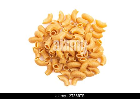 Gluten Free Brown Rice Elbow Macaroni Pasta Isolated on a White Background Stock Photo