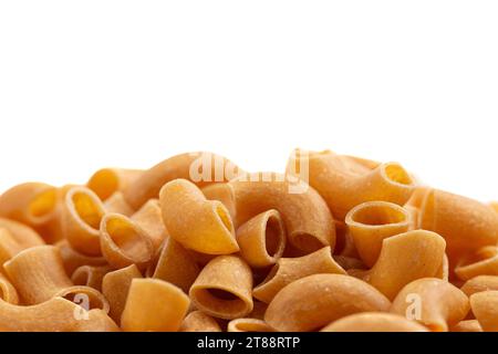 Gluten Free Brown Rice Elbow Macaroni Pasta Isolated on a White Background Stock Photo