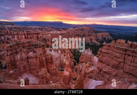A beautiful and colorful sky at sunrise over Bryce Canyon National Park, Utah. Stock Photo