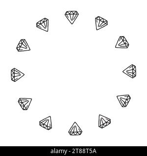 Vector round frame made of gemstones in doodle style. Stock Vector