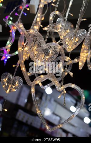 Lght bulb heart shaped. Happy Valentines day technology poster realistic lamp Stock Photo