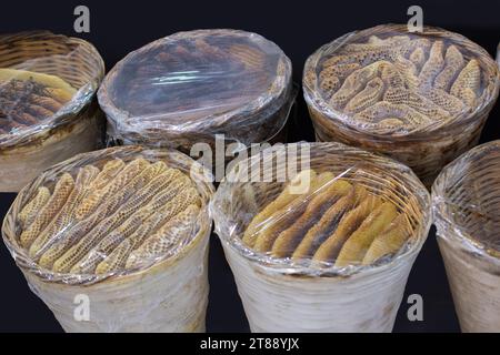 Honey in honeycomb from round beehive with sweet honey Stock Photo