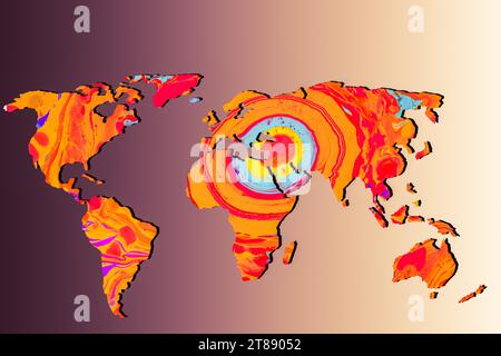 Roughly outlined world map with a colorful background patterns Stock Photo