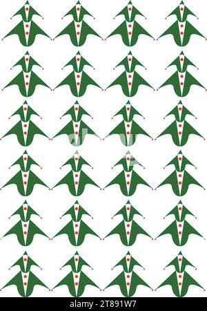 Seamless abstract green Christmas tree decorated with red stars and circles. For Christmas design. Stock Vector