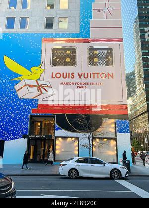 New York, United States. 02nd Nov, 2023. A Louis Vuitton Store is seen at the corner of 57th Street and Fifth Avenue in New York on Nov. 2, 2021. According to press reports, LVMH, the parent company of Louis Vuitton, is planning a new building at the northeast corner of Fifth Avenue and East 57th Street, which will become a new Louis Vuitton flagship. (Photo by Samuel Rigelhaupt/Sipa USA) Credit: Sipa USA/Alamy Live News Stock Photo