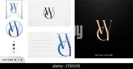 WG monogram letters logo design template for business card, branding company identity, advertisement materials golden foil, collages prints Stock Vector