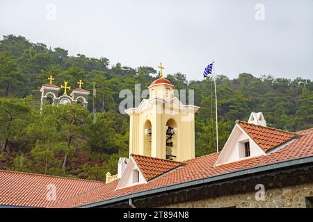 The Holy, Royal and Stavropegic Monastery of Kykkos in the rain. Cyprus Stock Photo