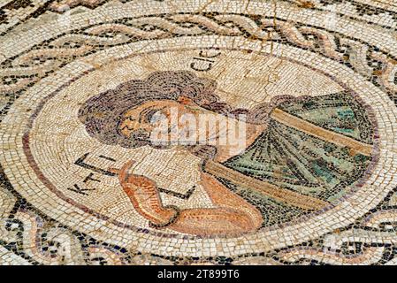 Mosaic Ktisis, the personified creation, tessellated ground of the house of the Eustolios, Kourion (Cyprus) Stock Photo
