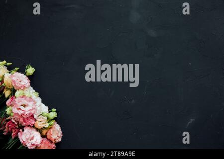 beautiful eustoma flowers of different colors on a black background Stock Photo
