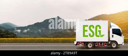 Environmentally responsible shipping industry with the concept of ESG. Stock Photo