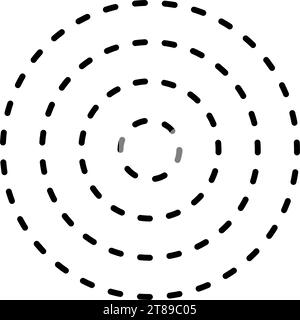 Dashed concentric circle icon. Black and white broken circular rings. Sound wave, radar, target. Dotted round lines. Abstract monochrome graphic Stock Vector