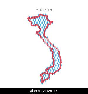 Vietnam population map. Stick figures Vietnamese people map with bold red translucent country border. Pattern of men and women icons. Isolated vector Stock Vector